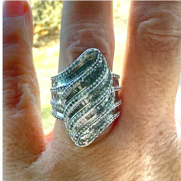 Genuine Statement Diamond Ring Size 6.5 Wide Band Comfort Fit 925 Silver - Picture 4 of 12